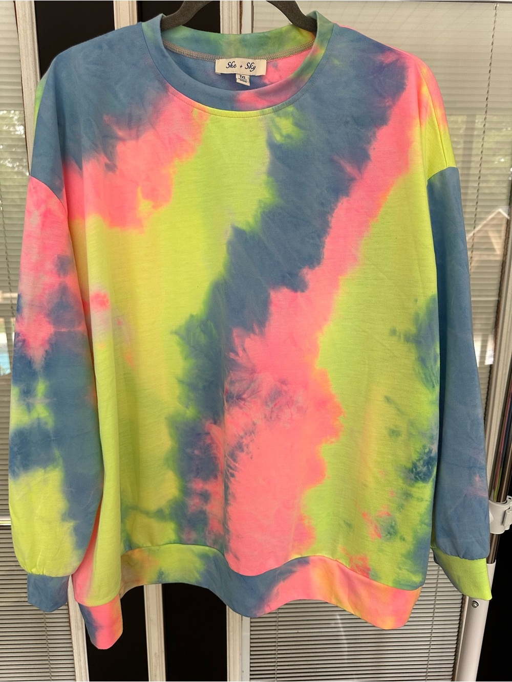 Size 1X She & Sky Tie-Dye Neon Sweatshirt - Pink, Lime, Blue. Never worn!